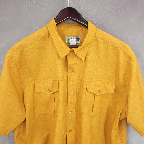 Haband Shirt Mens 2XL Yellow Button Up Short Sleeve Pockets Casual Oversized - Picture 3 of 10