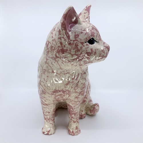 Large Vintage Katy's Country Charm Ceramic Pink Spongeware Cat Figurine 12.25" - Picture 5 of 8