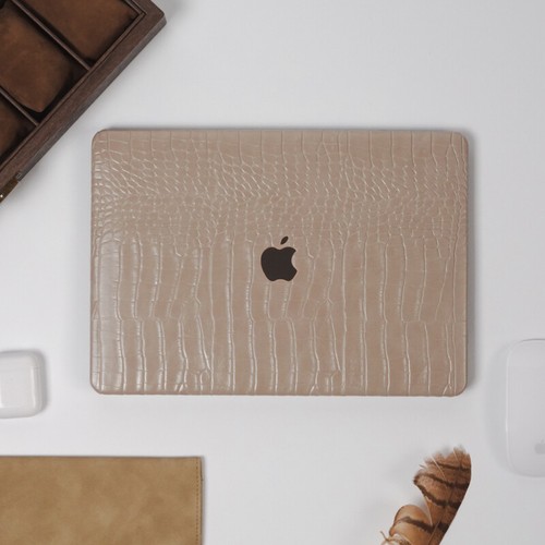 Milk Tea Brown Crocodile PU Leather Case For Macbook Air 13 15 Pro14 16 11 12 in - Picture 2 of 13