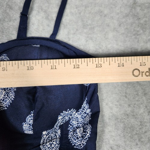 Band of Gypsies Fit Flare Bustier Mini Dress Blue Smocked Back Paisley S pockets - Picture 7 of 13