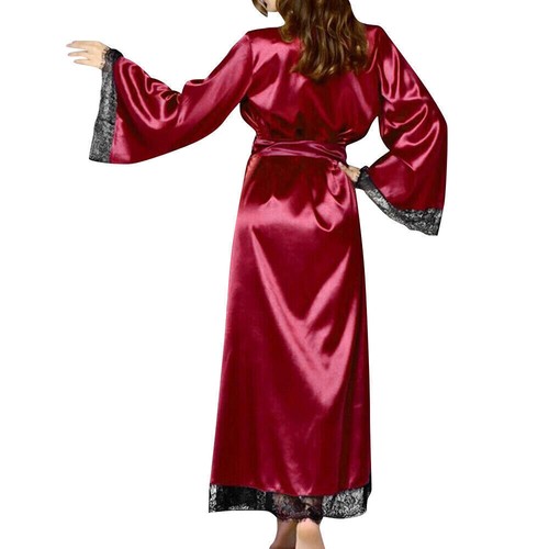 Women Satin Silk Lace Lingerie Sleepwear Sexy Kimono Bath Robe Gown Nightdress - Picture 22 of 33