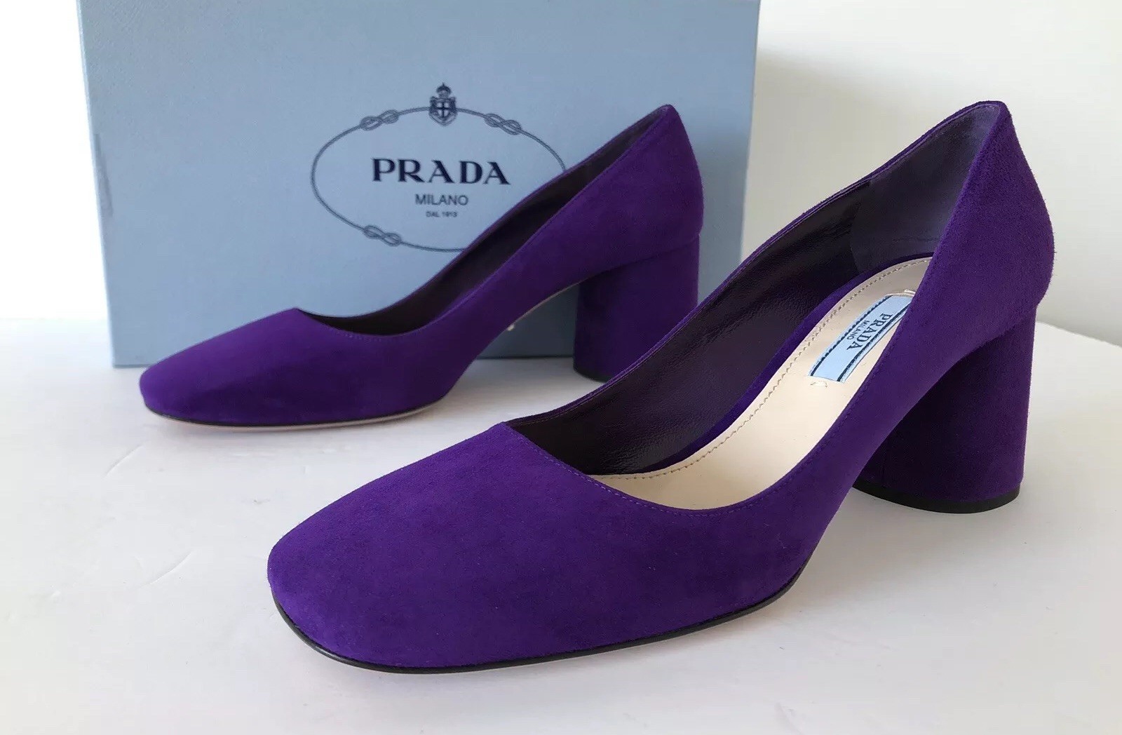 Prada de de de salón Tacón de bloque de 65mm de cuero de gamuza, púrpura. Talla 37.5 d3bc75 Prada de de de salón Tacón de bloque de 65mm de cuero de gamuza, púrpura. Talla 37.5 d3bc75