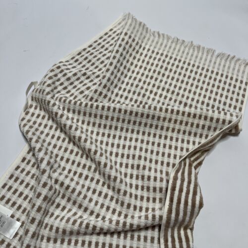 West Elm Luxe Stripe Hand Towel Reversible Loop Sand 100% Cotton Portugal NWT - Picture 6 of 9