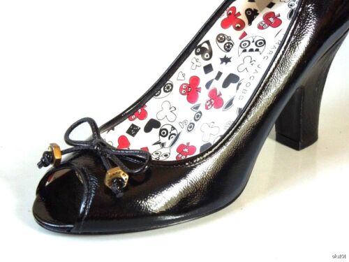 MARC JACOBS Miss Marc Negro 8.5 Punta Abierta ARCO Zapatos de Bombo Tacones 39.5 LINDOS Nuevos - Imagen 3 de 3
