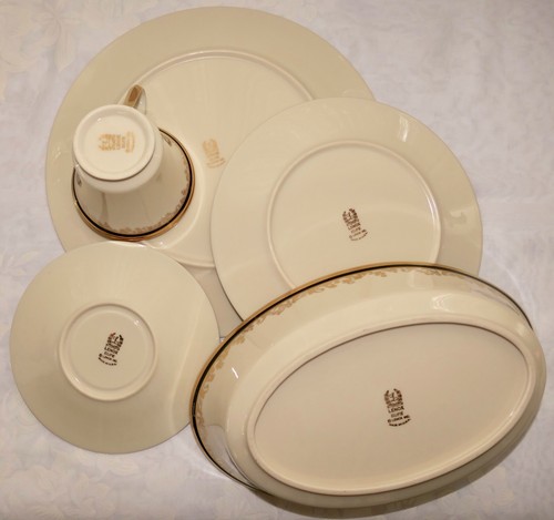 LENOX CHINA ECLIPSE Cream & Gold Trim 50 Pc Service For 6 Gold Backstamp Mint - Picture 7 of 24