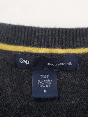 Gap Girls Sweater Button Up Cardigan Dark Gray Yellow Line Super Soft Size S - Picture 5 of 12
