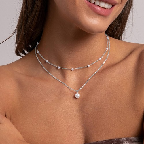 Gold Pearl Necklaces for Women, 18K Gold Plated Layered Necklace for Women Da... - Picture 3 of 6