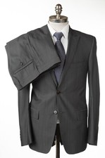 VERSACE COLLECTION Herringbone Gray Suit Wool Silk 3 Button Regular Fit 36 EU 46