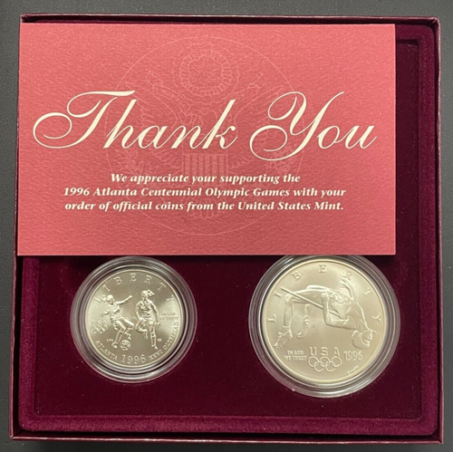 1996 US Mint 4 Coin UNC Set Atlanta Olympic Games Gold & Silver w/ Cauldron - Picture 6 of 7