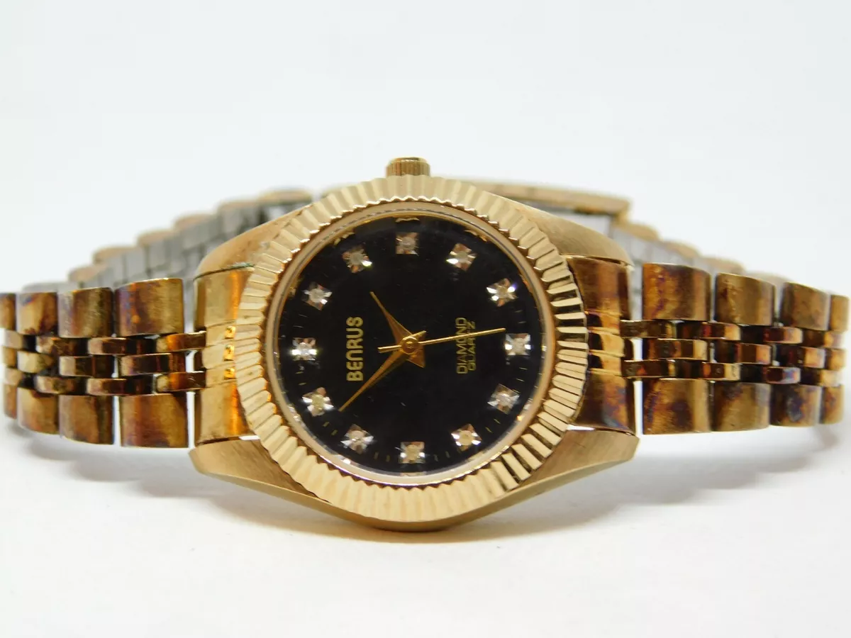 Montre Femme Benrus Diamond Ton Or Quartz Analogique Taille 7 1 4