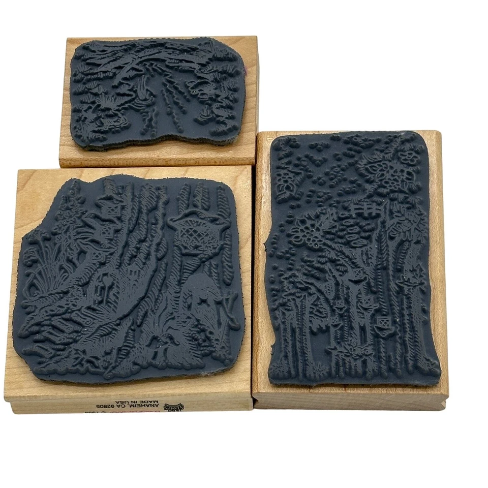 Estampillas de goma tocón de árbol de hadas casas de campo Creek 1994 tarjetas artesanales Foto 2 de 4