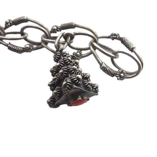 RARO Bracciale Donna Vintage Entrusco 5 Charm Argento 800 Gemma Antica Zingara - Foto 3 di 13