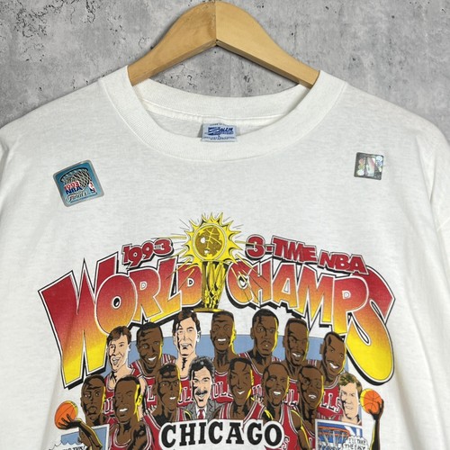 Vintage Chicago Bulls 1993 3-Time NBA World Champs Comic Tee Shirt Gr. L Salem - Bild 4 von 12