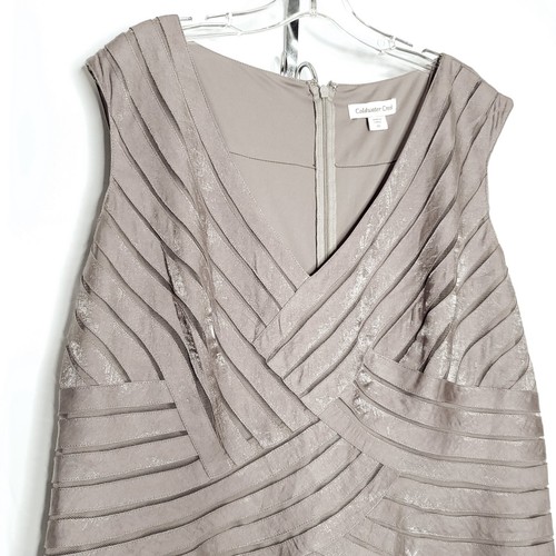 Coldwater Creek Dress Sz 20 Taupe Gray Shimmer Tiered Ruffle Sleeveless Evening - Picture 3 of 7