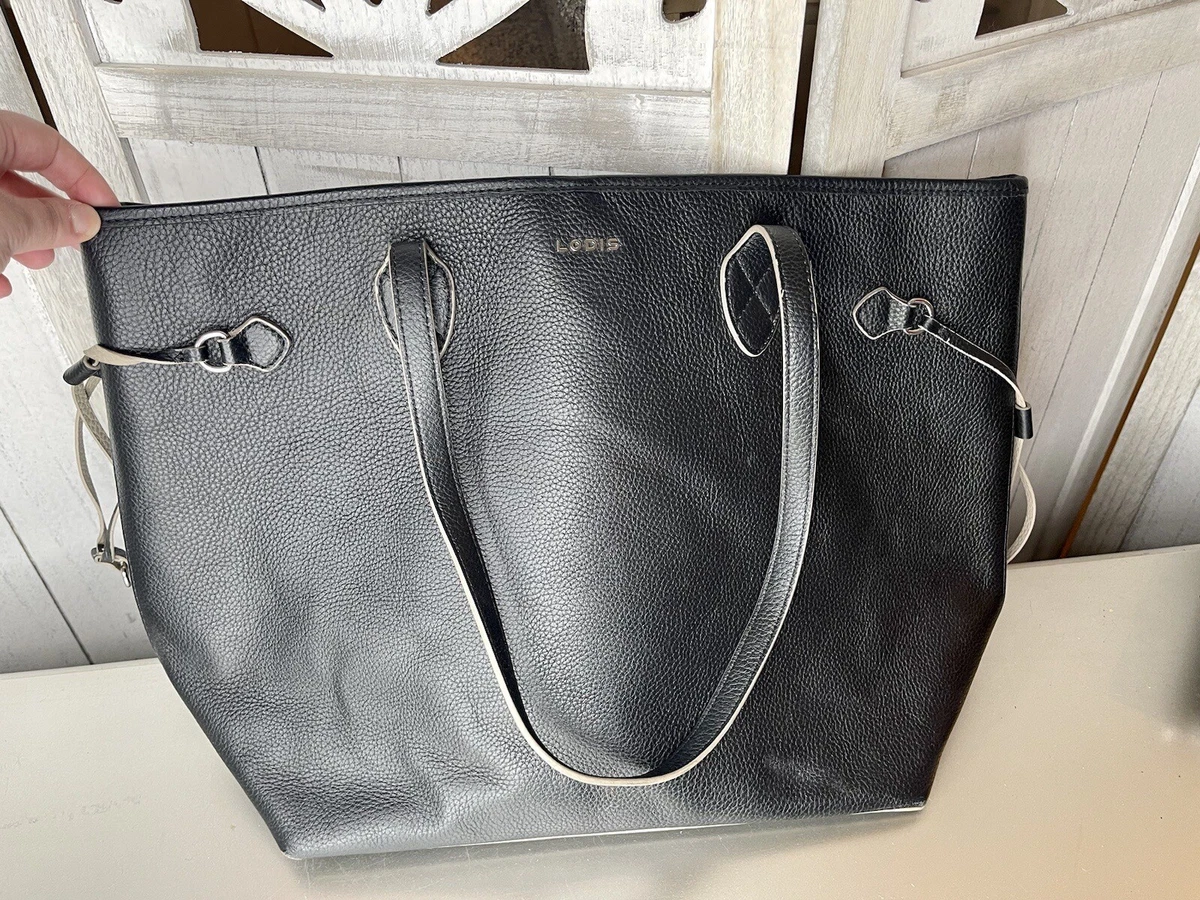 LODIS Bliss Black Pebbled Leather Large XL Tote Bag Purse W