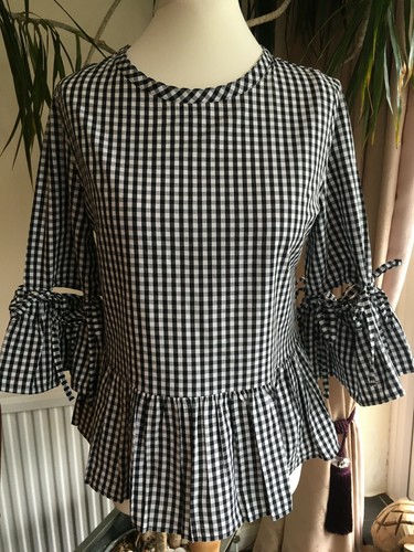 M&S LIMITED EDITION LADIES BLACK MIX CHECK BLOUSE SIZE UK 10 - Picture 2 of 9