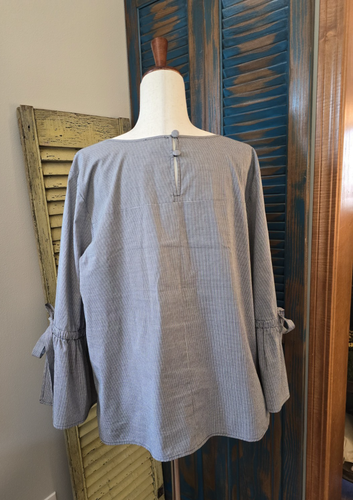 J Crew Micro Gingham Karo Top Bluse Damen XL schwarz weiß 3/4 Glockenärmel zum Binden - Bild 4 von 12