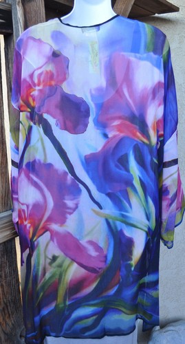 DILEMMA DIPINTO O'KEEFE ISPIRATO SETA GEORGETTE ARTE DA INDOSSARE CAFTANO KIMONO & SCIARPA - Foto 6 di 6