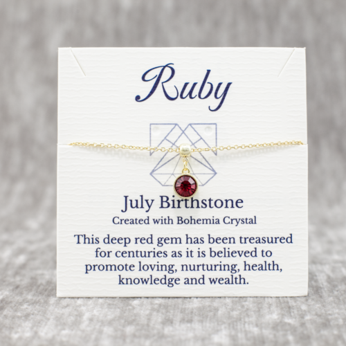 Gold July Birthstone Bracelet, Red Bohemian Crystal, Gold Adjustable Chain - Picture 1 of 9