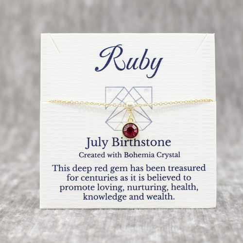 July Birthstone Bracelet, Red Bohemian Crystal, Gold or Silver Adjustable Chain - Picture 2 of 18