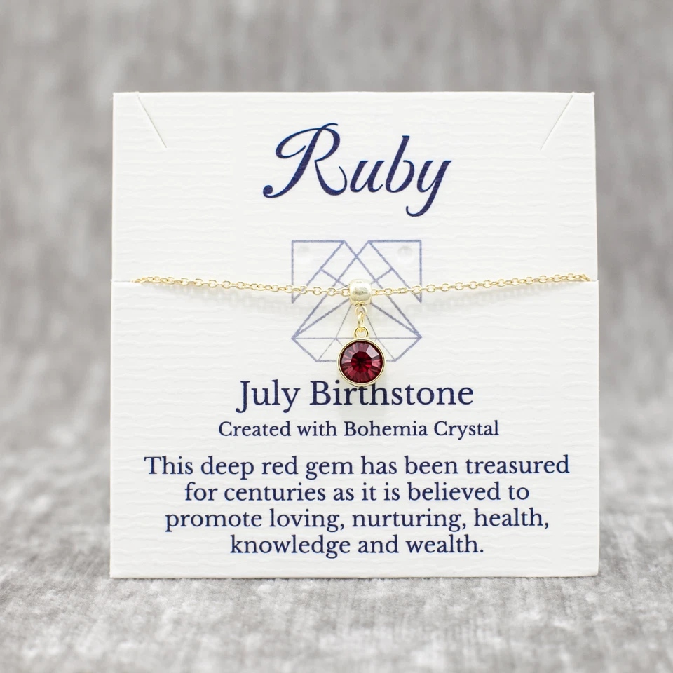 July Birthstone Bracelet, Red Bohemian Crystal, Gold or Silver Adjustable Chain - Image 2 of 4