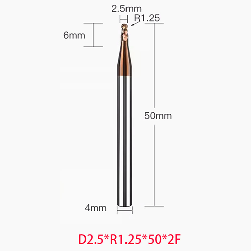 2PC 2.5mm HRC55 R1.25 Tungsten Carbide Ball Nose End Mill 2 Flute Milling Cutter - Picture 1 of 5
