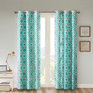 Aqua Green White Grey Window Panels Fretwork Grommet Modern Image Is Loading Aqua Green White Grey Window Panels Fretwork Grommet