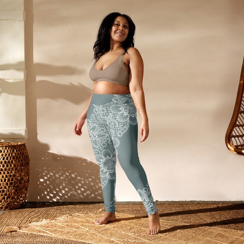 Pewter Gray Fishnet Lace Leggings -High Waist Floral Women Activewear Yoga Pants - Picture 3 of 17