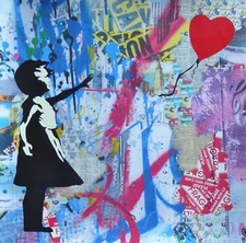 MR BRAINWASH BALLOON GIRL 2023 Unique Mixed media Original Graffiti HAND SIGNED