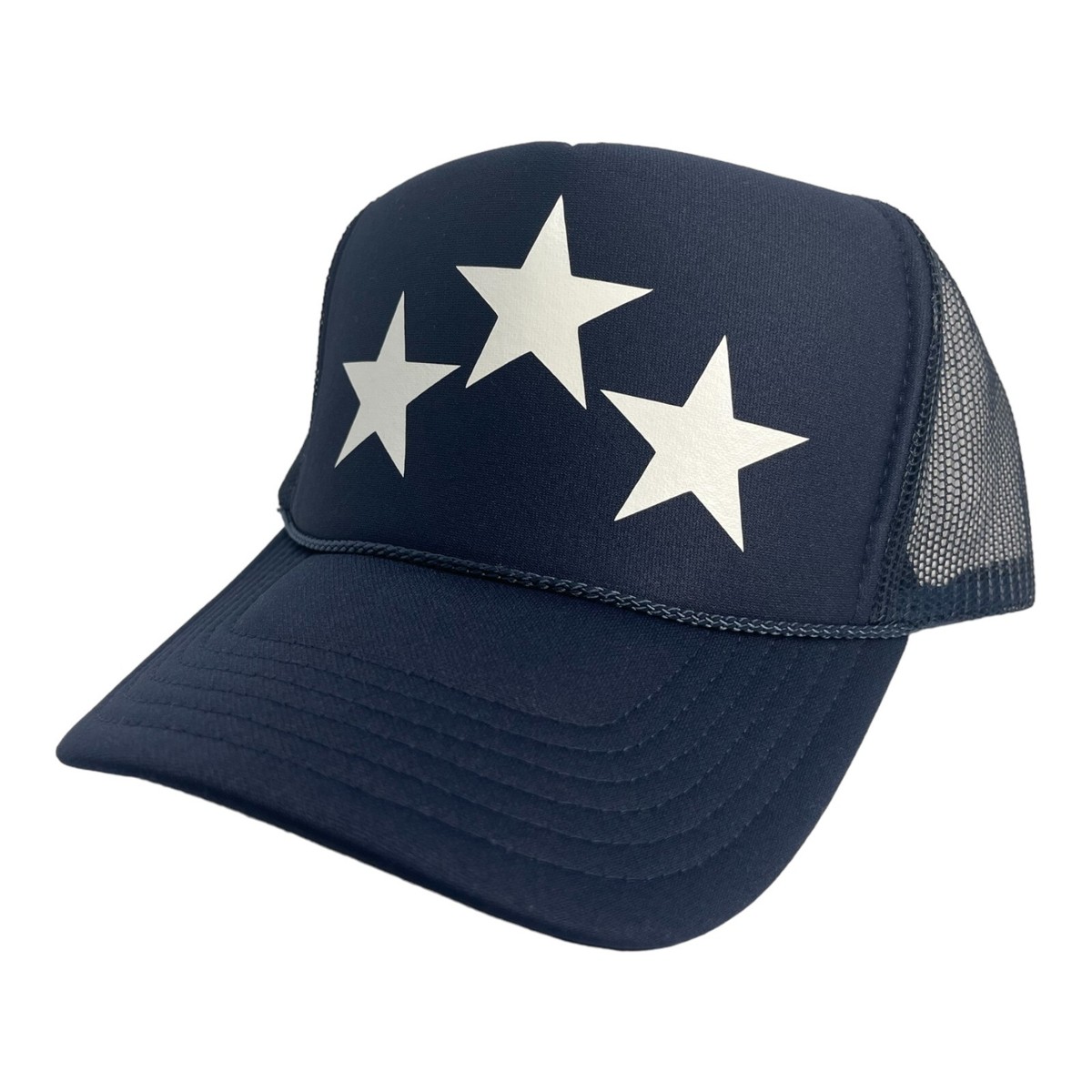 TRIPLE STAR THREE STARS NAVY BLUE WHITE HAT 5 PANEL HIGH  display picture 3