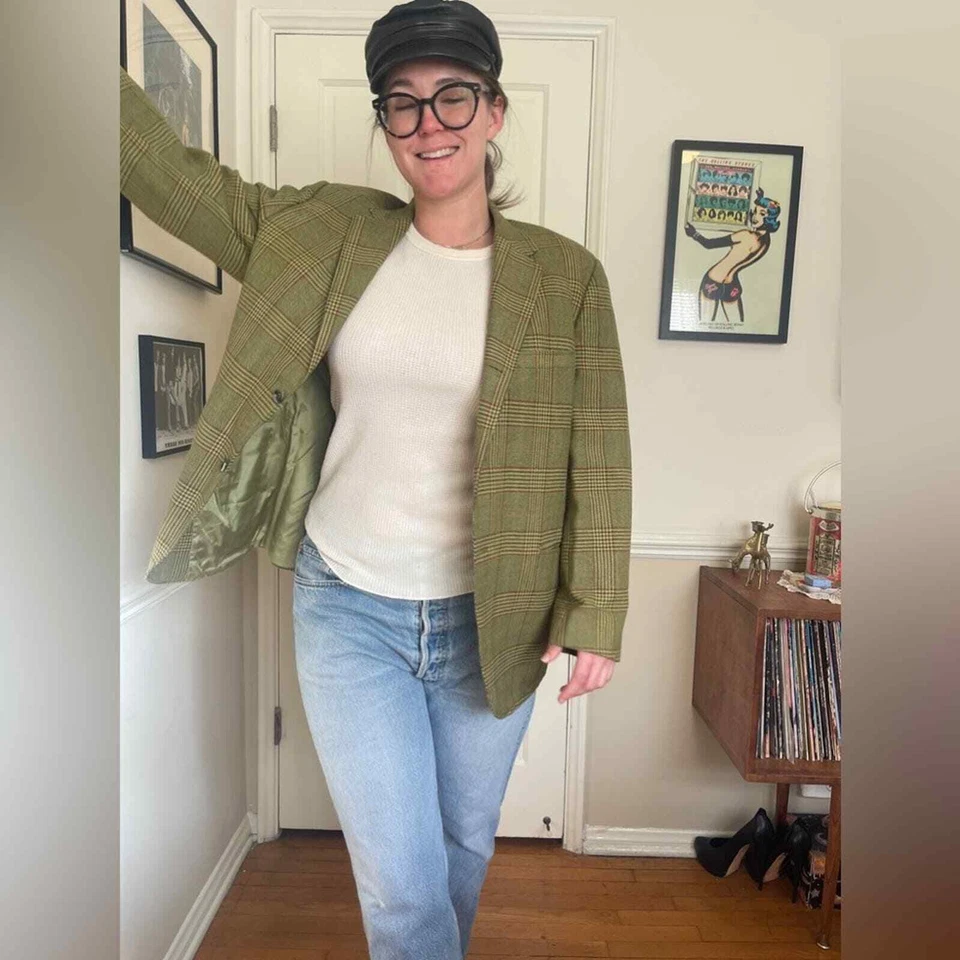 50s-60s Vintage Richman Brothers Green Plaid Sport Coat - Image 3 of 4