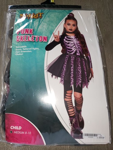 PUNK SLELETON HALLOWEEN COSTUME NEW girls size 8/10 MSRP 39.99 ON BAG! - Zdjęcie 2 z 2