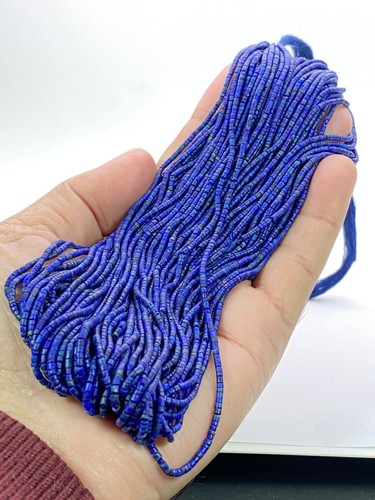 Royal Blue lapislazzuli 2mm heishi perline fili 16" lunghi fatti a mano turkmen - Foto 12 di 14