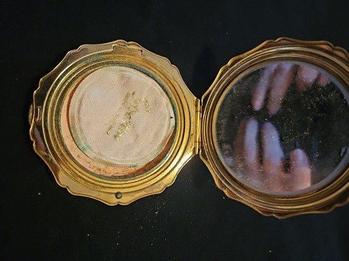 Vintage Stratton Pulver kompakt goldfarbene Blumen - Bild 3 von 5