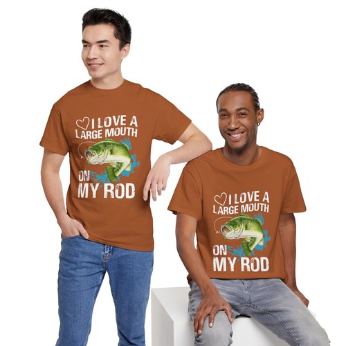T-shirt maglietta I Love Fishing unisex cotone pesante 'bocca grande sulla mia canna' - Foto 36 di 118