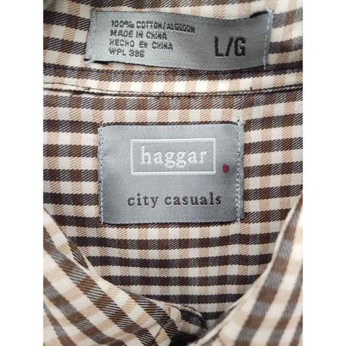 Nuevo con etiquetas Haggar City Casuals marrón y crema a cuadros botones en talla grande - Imagen 3 de 3