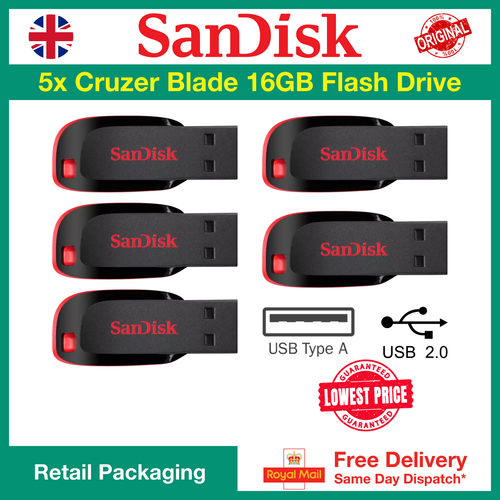 Unità flash USB 2.0 SanDisk Cruzer Blade 16 GB, confezione da 1/5/25/50, all'ingrosso, all'ingrosso - Foto 6 di 9