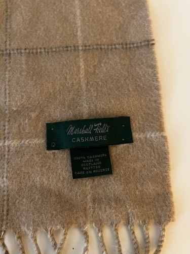 VINTAGE MARSHALL FIELD'S BEIGE PLAID MADE IN SCOTLAND 100% CASHMERE NECK SCARF