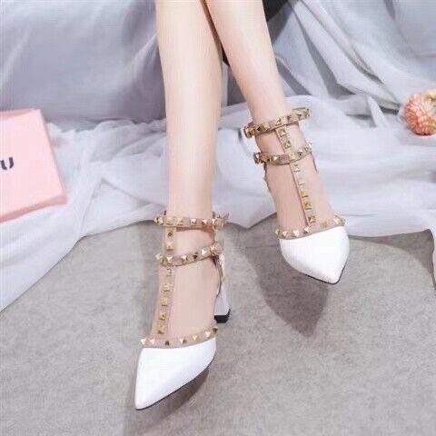 Womens Lady Low Chunky Heel Ankle Strap Pointed Toe Round Toe Party Pump Shoes - Picture 6 of 7