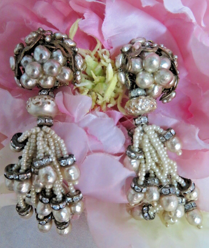 Miriam Haskell earrings Signed Baroque Pearls Chandelier 3 1/4"L rare Antique - Picture 11 of 14