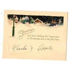 Christmas Card Greetings and Best Wishes for Happiness Snow Night Stars House