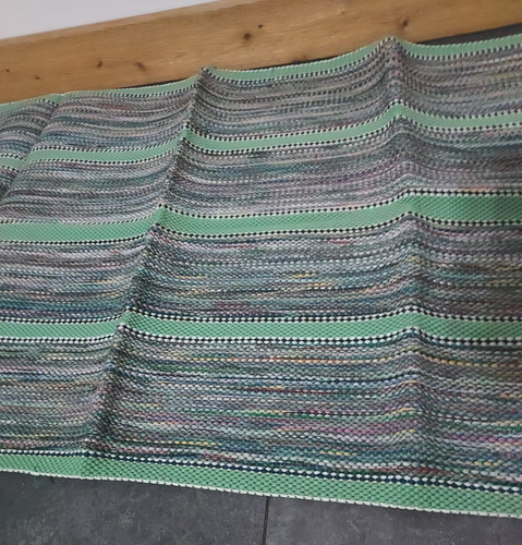 2 NWT Braided Rag Rug Striped Reversible Throw Rug 24”x 45” Mint Green Recycled - Picture 5 of 6