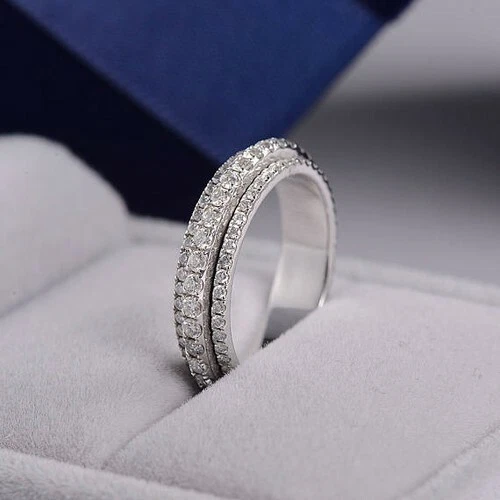 2 mm Round Lab Created Moissanite Spinner Engagement Band 14k White Gold Plated - Image 4 of 4