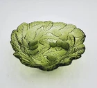 Vintage Indiana Glass Green Loganberry Candy Bowl Dish berries leaves 1950s