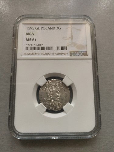 Poland-Latvia-1595-3 Groszy-mint Riga-Sigismund III-NGC MS62-rare