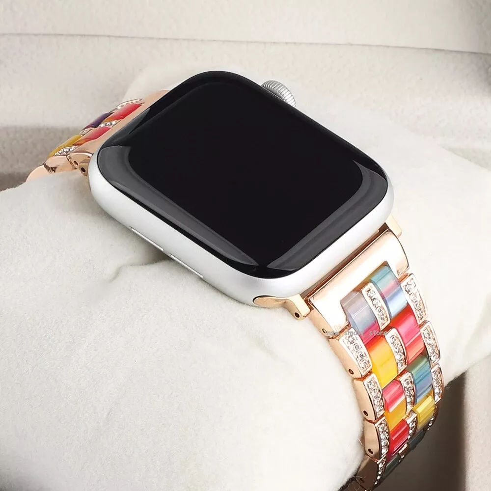 For Apple Watch Ultra Series 8 7 6 5 4 3 2 SE Lady Bling Resin Iwatch Band Strap