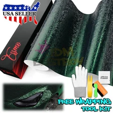 PET Damascus Steel Forged Carbon Fiber Satin Venom Green Car Vinyl Decal Sticker