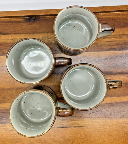 Set of 4 Vintage Otagiri Style Speckled Stoneware Blue Flower Coffee Mugs Cups - Picture 11 of 12