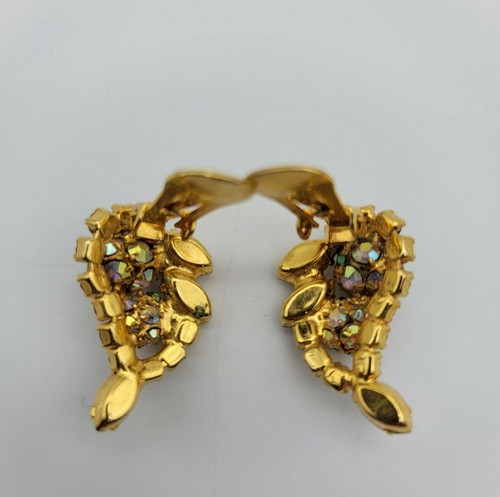 Vintage Kramer Aurora Borealis & Clear Rhinestone Clip-On Earrings EUC - Picture 5 of 9