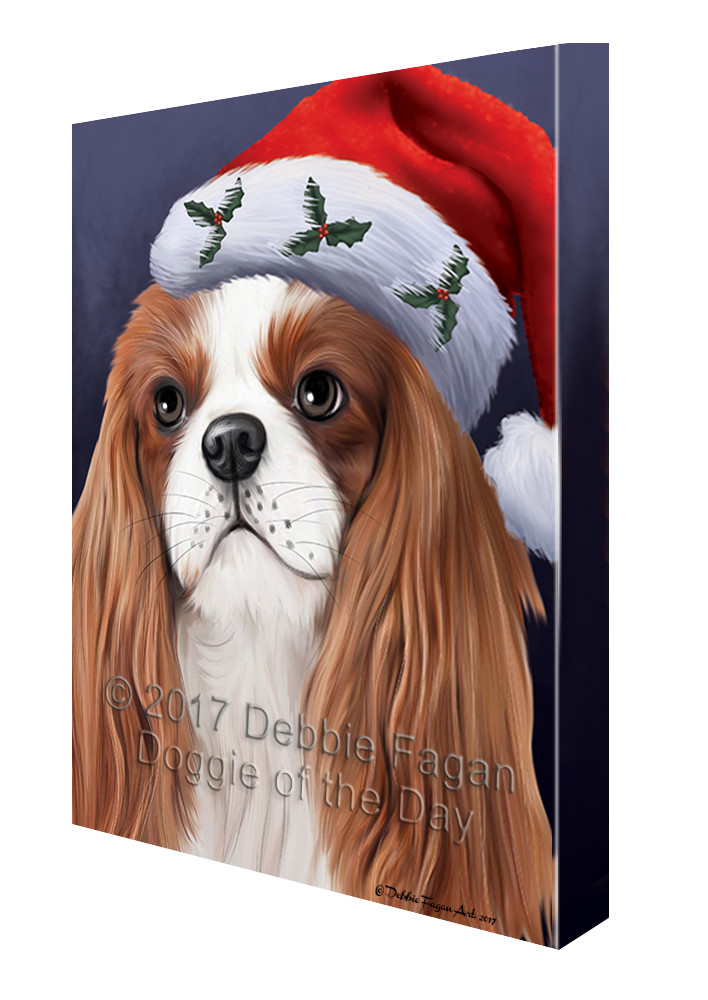 Cavalier King Charles Spaniel Dog Holiday Portrait Santa Hat Canvas Wall Art Cavalier King Charles Spaniel Dog Holiday Portrait Santa Hat Canvas Wall Art